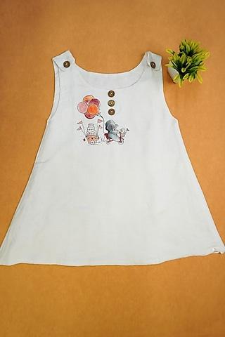 white linen & lyocell hand painted dress for girls