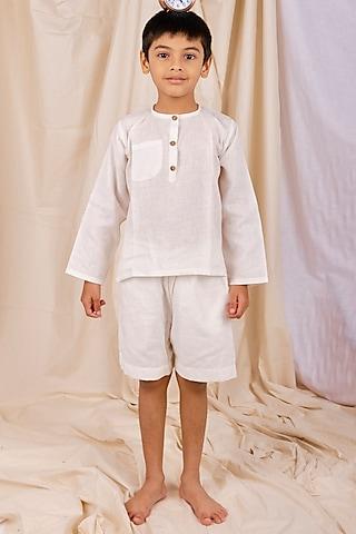 white linen & lyocell kurta set for boys