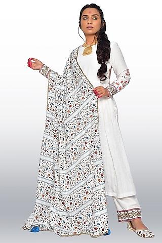 white linen silk kurta set