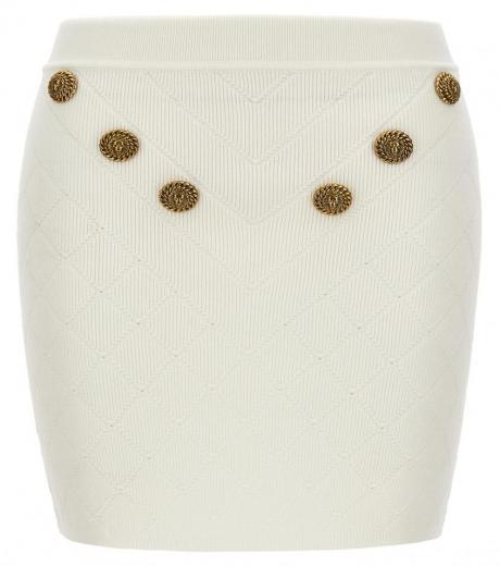 white logo button knitted skirt