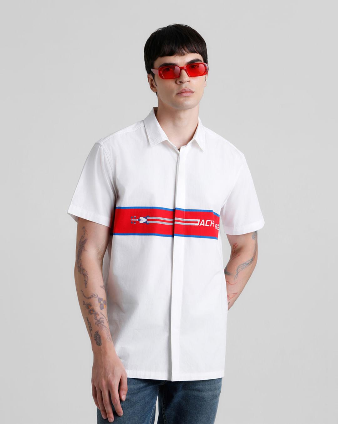 white logo print short sleeves shirt