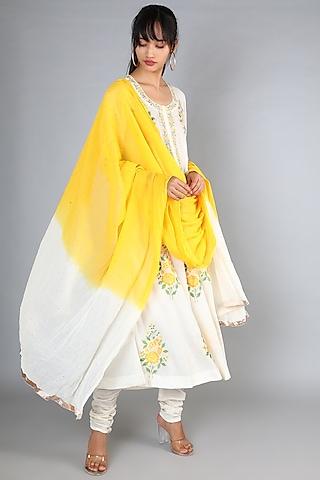 white machine embroidered a-line kurta set for girls