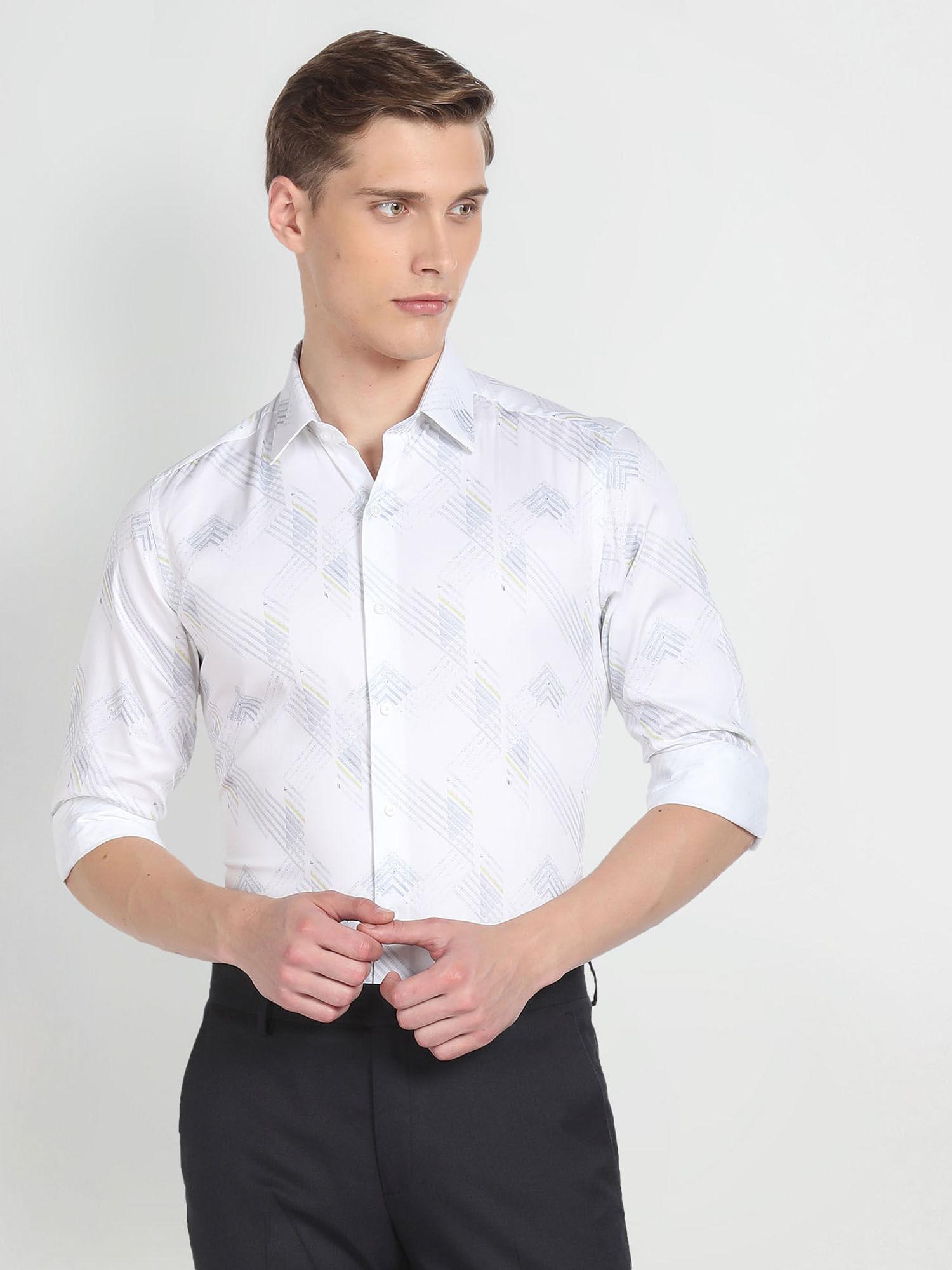 white manhattan slim fit cotton formal shirt