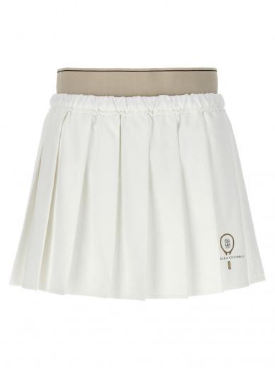 white mini pleated skirt