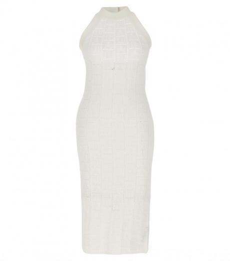 white monogrammed knit dress