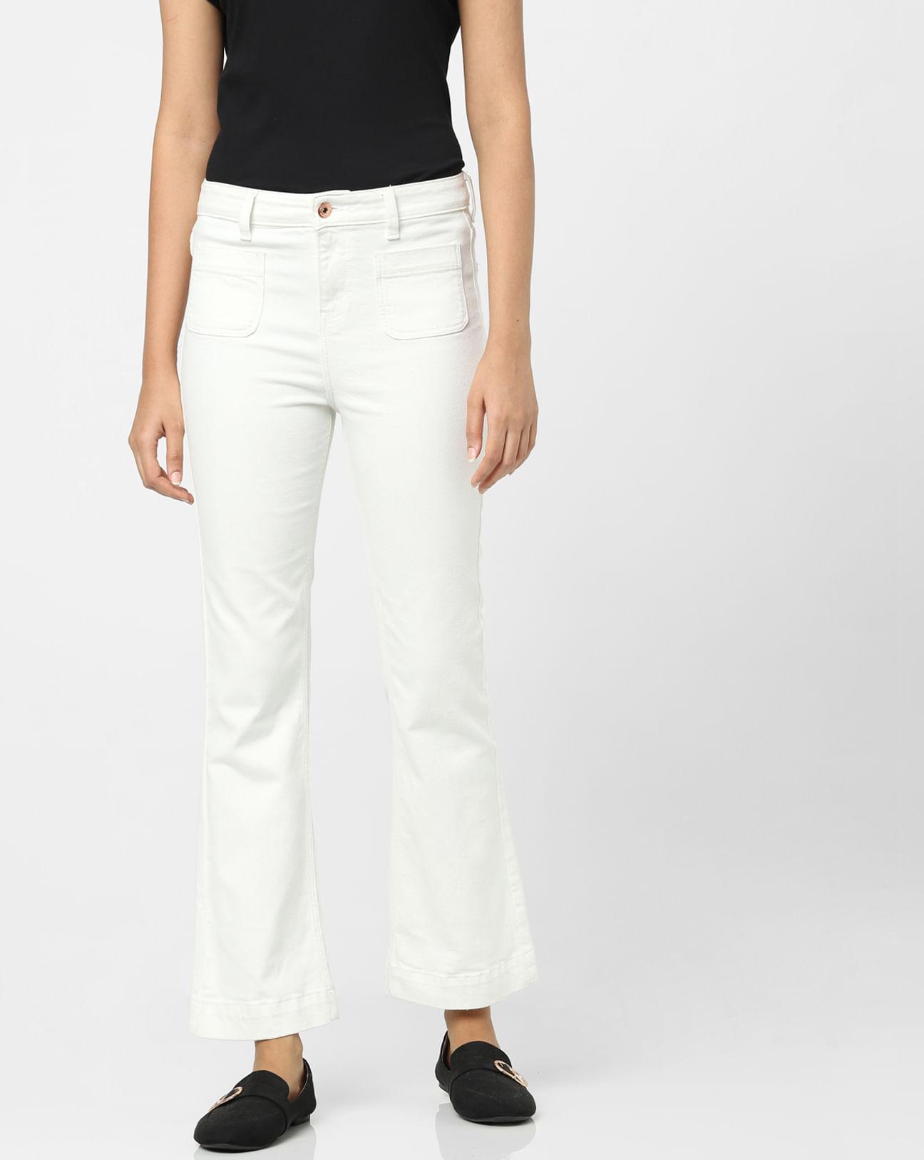 white plain coloured jeans