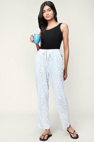 white printed full length sleepwear women comfort fit pyjama