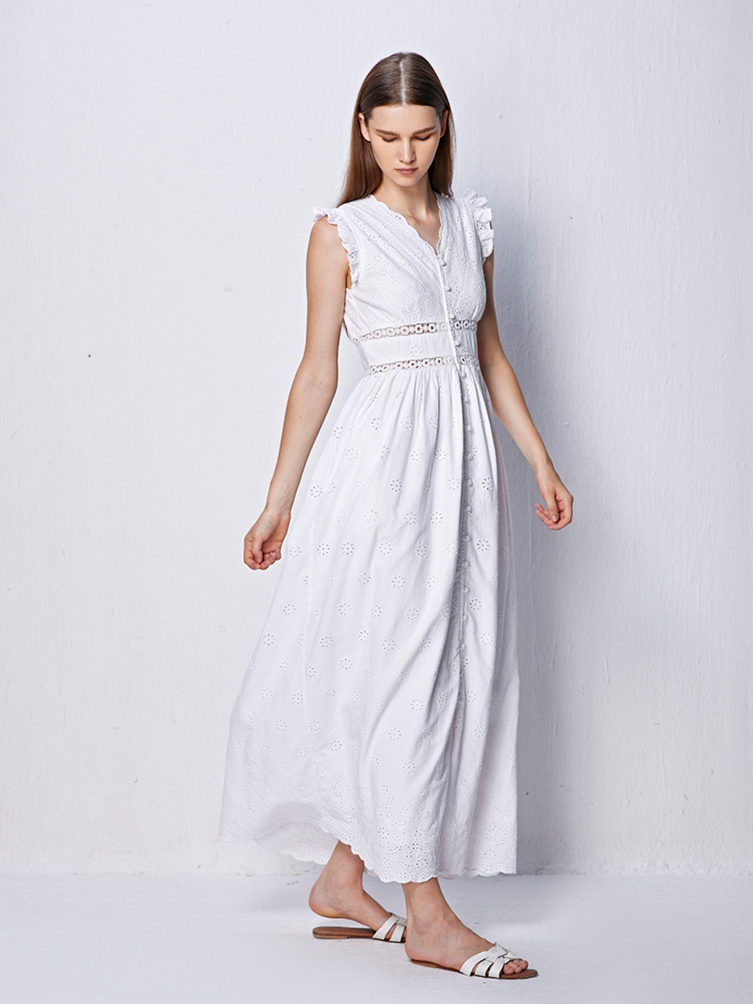 white schiffli maxi dress