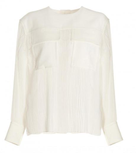 white sheer pleated blouse