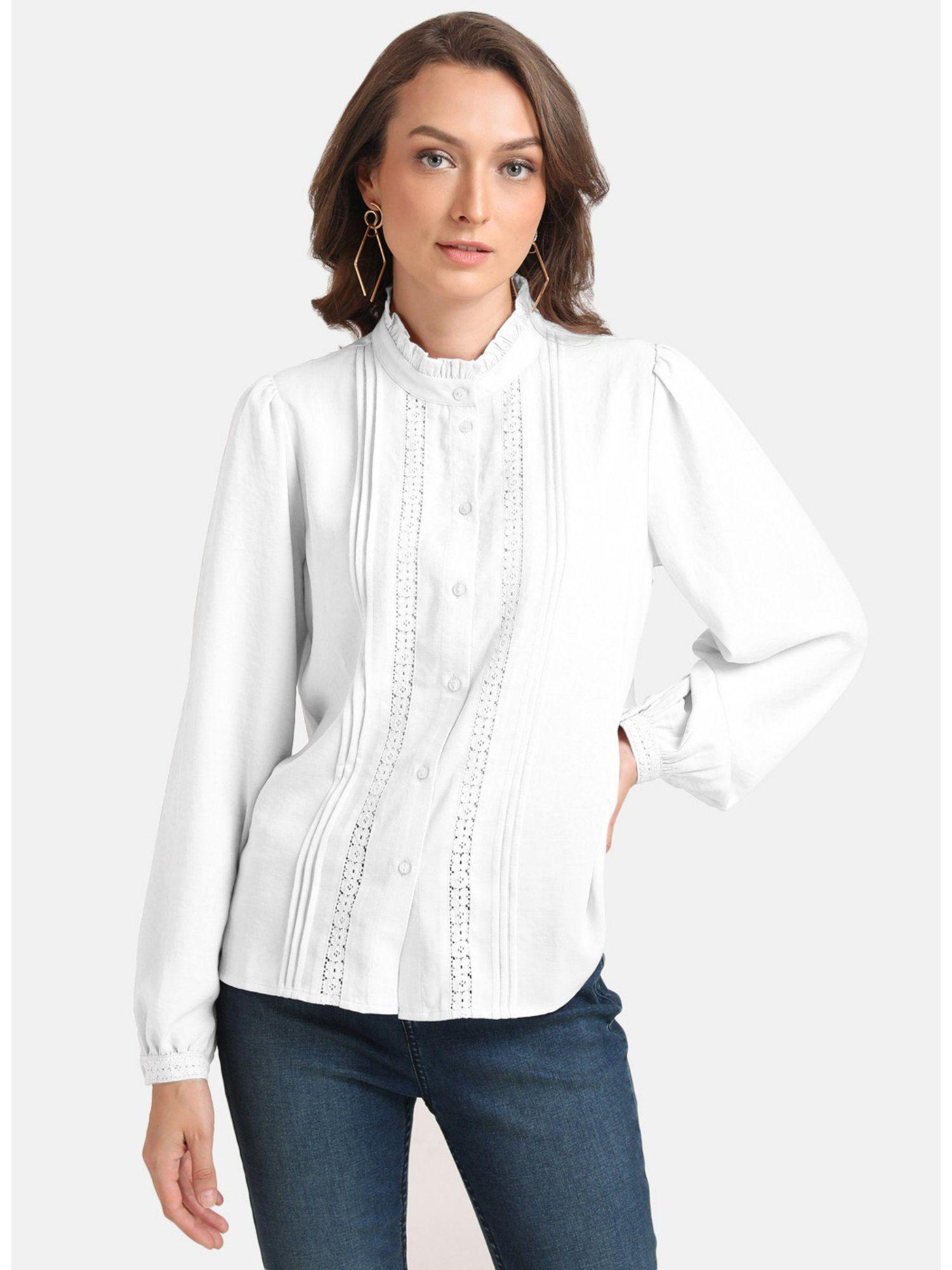 white shirt with lace detail and front pleates