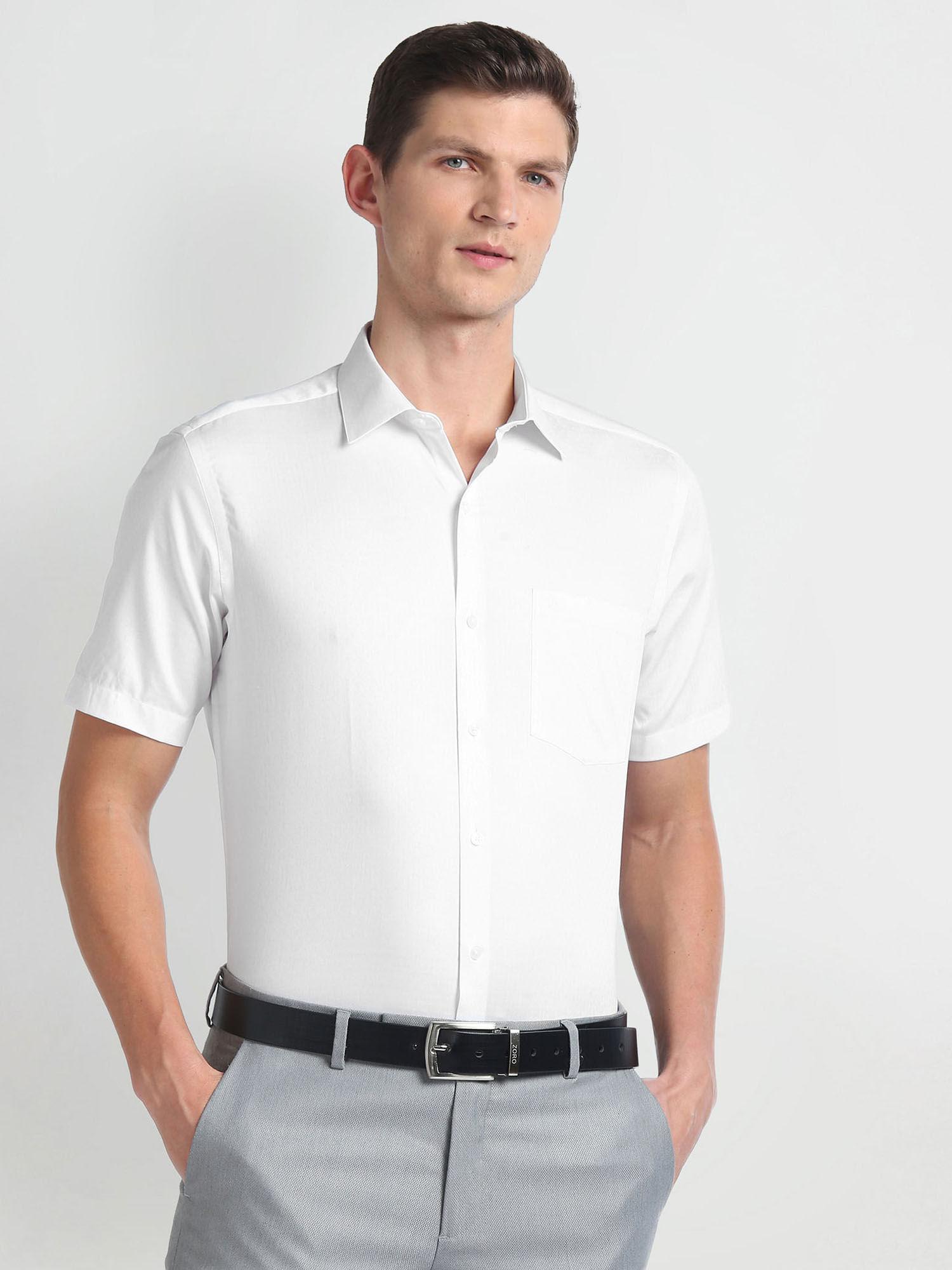 white short sleeve dobby formal shirt