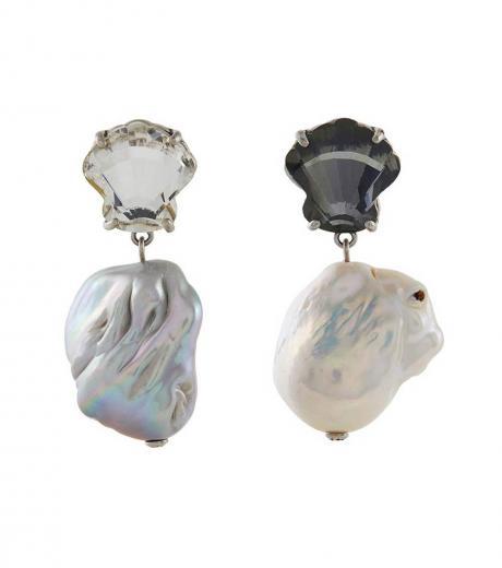 white silver shell pearl drop earrings