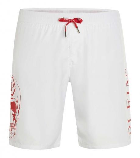 white skull logo swim shorts