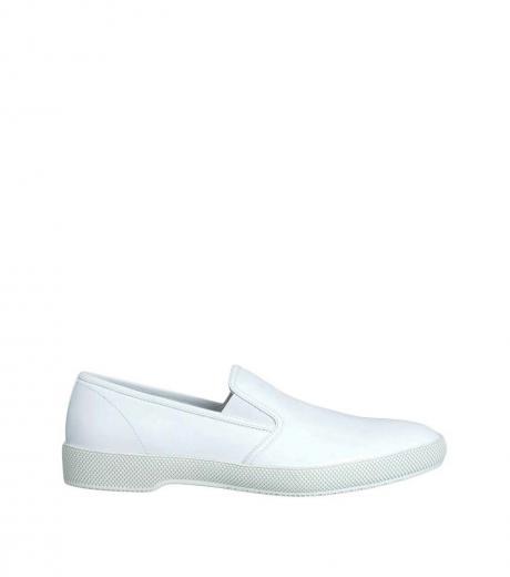 white slip on leather loafers