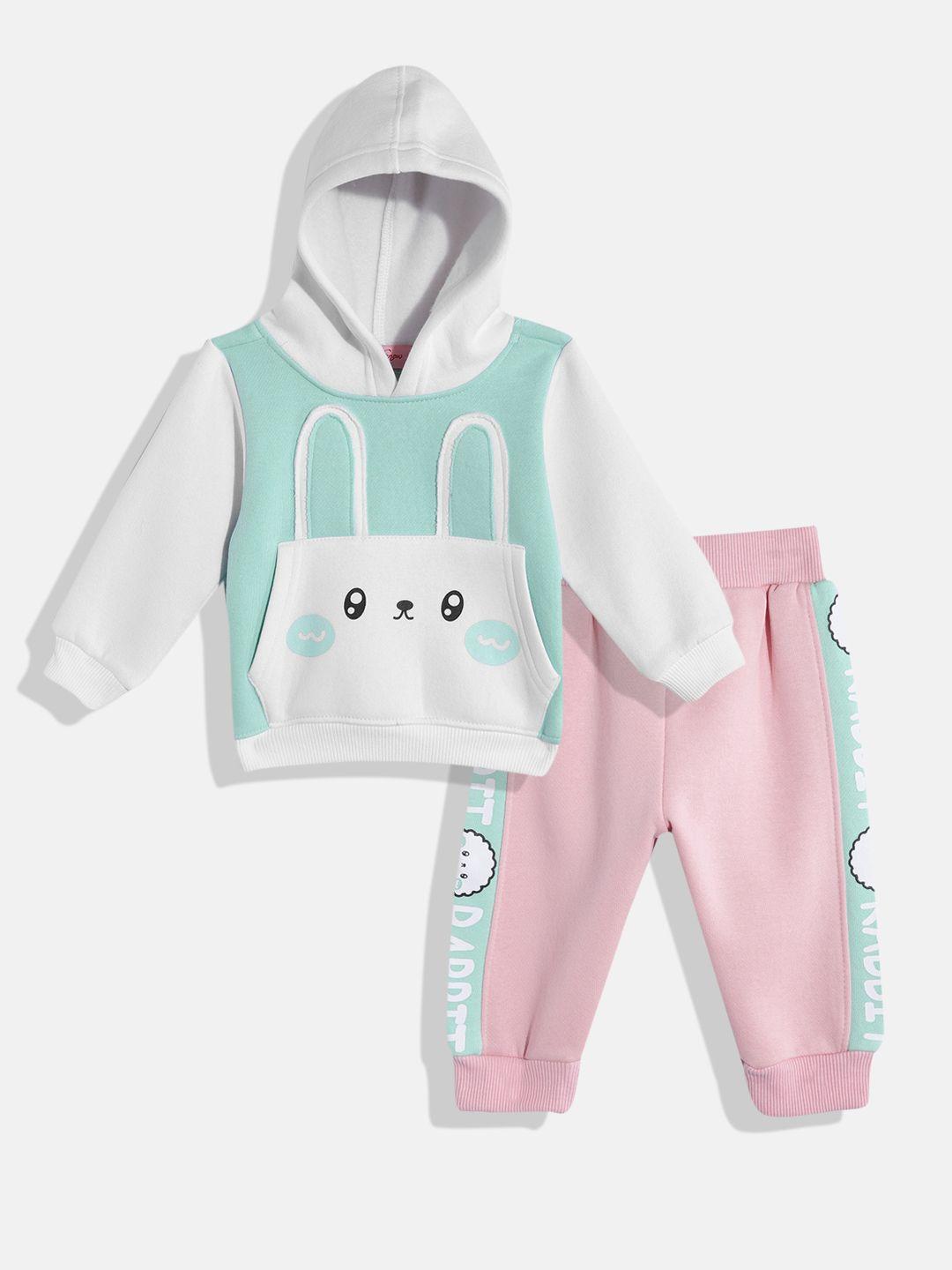 white snow kids cat face printed hooded sweatshirt with joggers