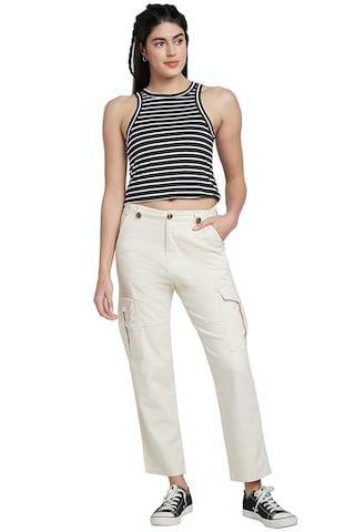 white solid ankle-length casual women regular fit trousers