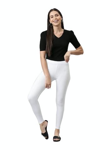 white solid ankle-length casual women slim fit leggings