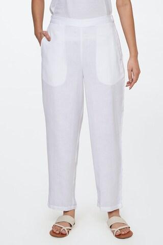 white solid ankle-length casual women straight fit trouser