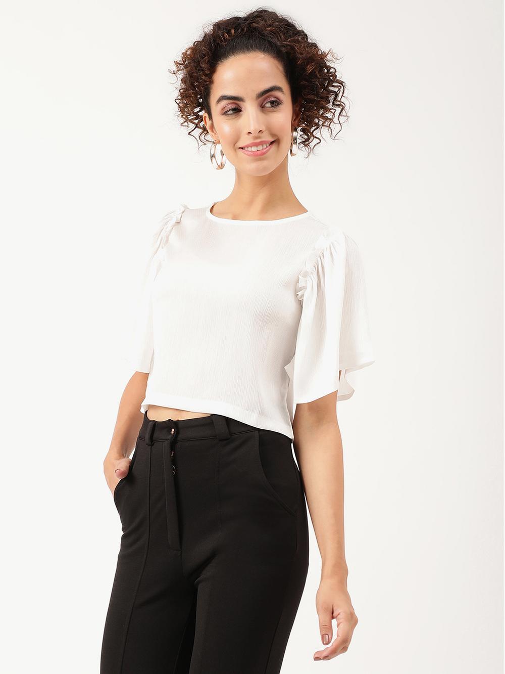 white solid boat neck top