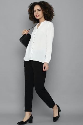 white solid casual full sleeves v neck women regular fit shirt