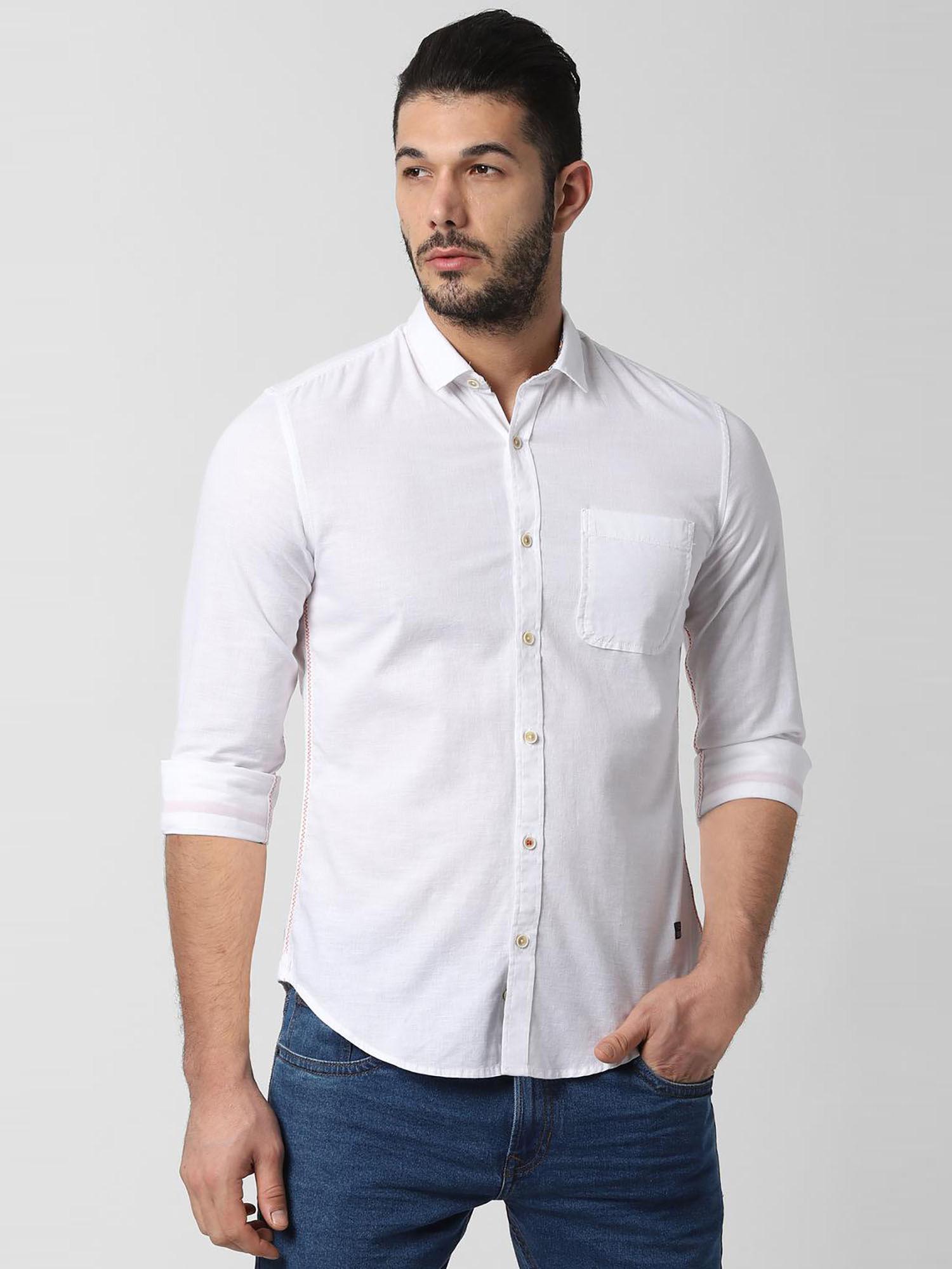 white solid full sleeves casual shirt