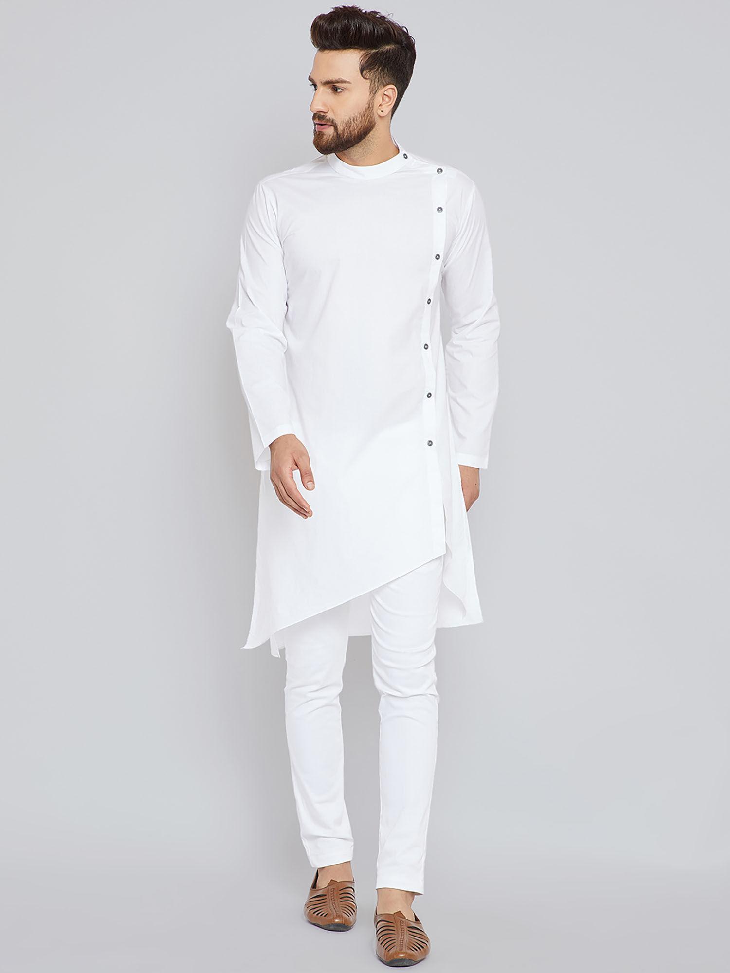 white solid full sleeves kurta & pyjama (set of 2)