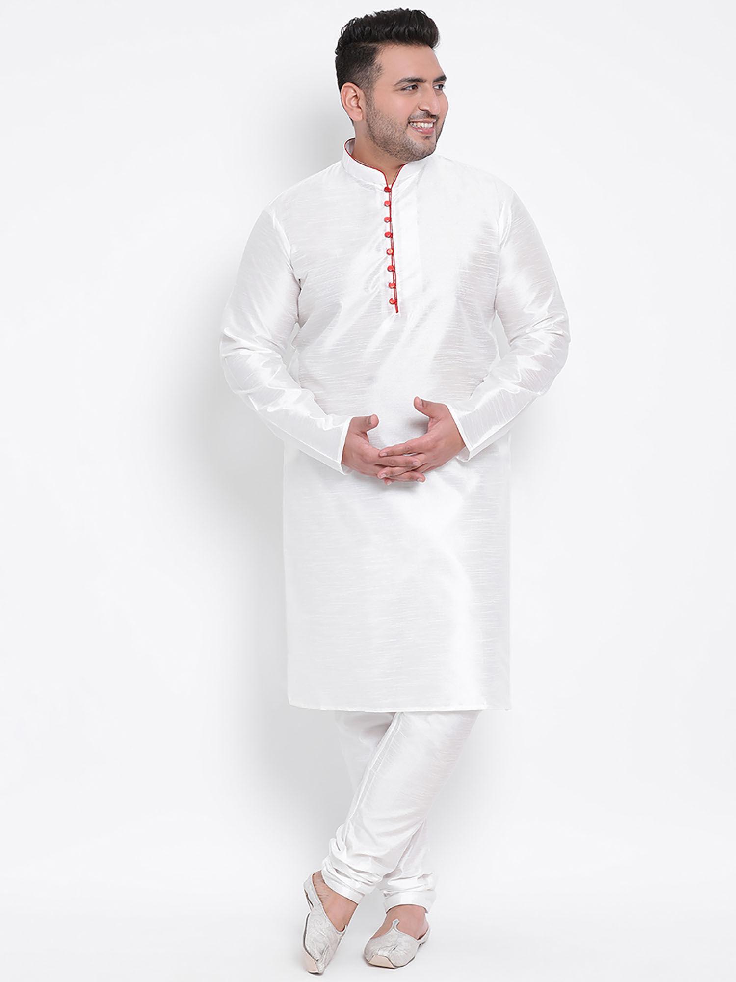 white solid kurta with pyjama (set of 2)