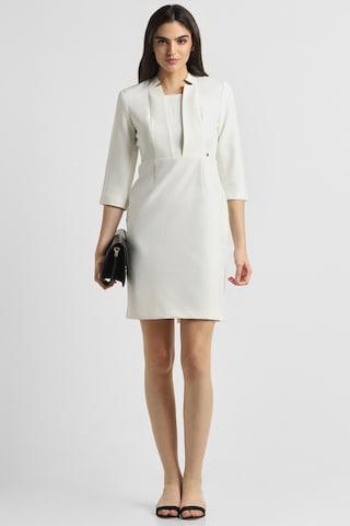 white solid thigh-length business casual women regular fit dress