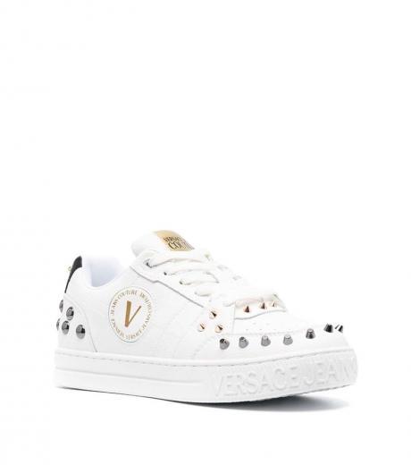 white spiked stud leather sneakers