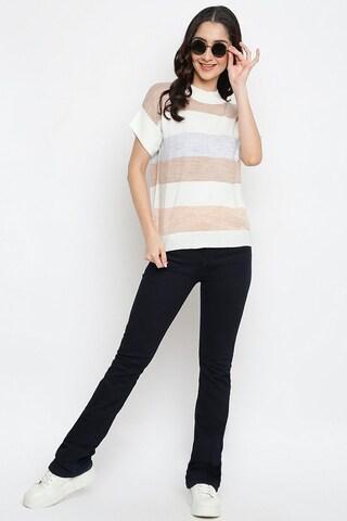 white stripe casual short sleeves crew neck women classic fit top