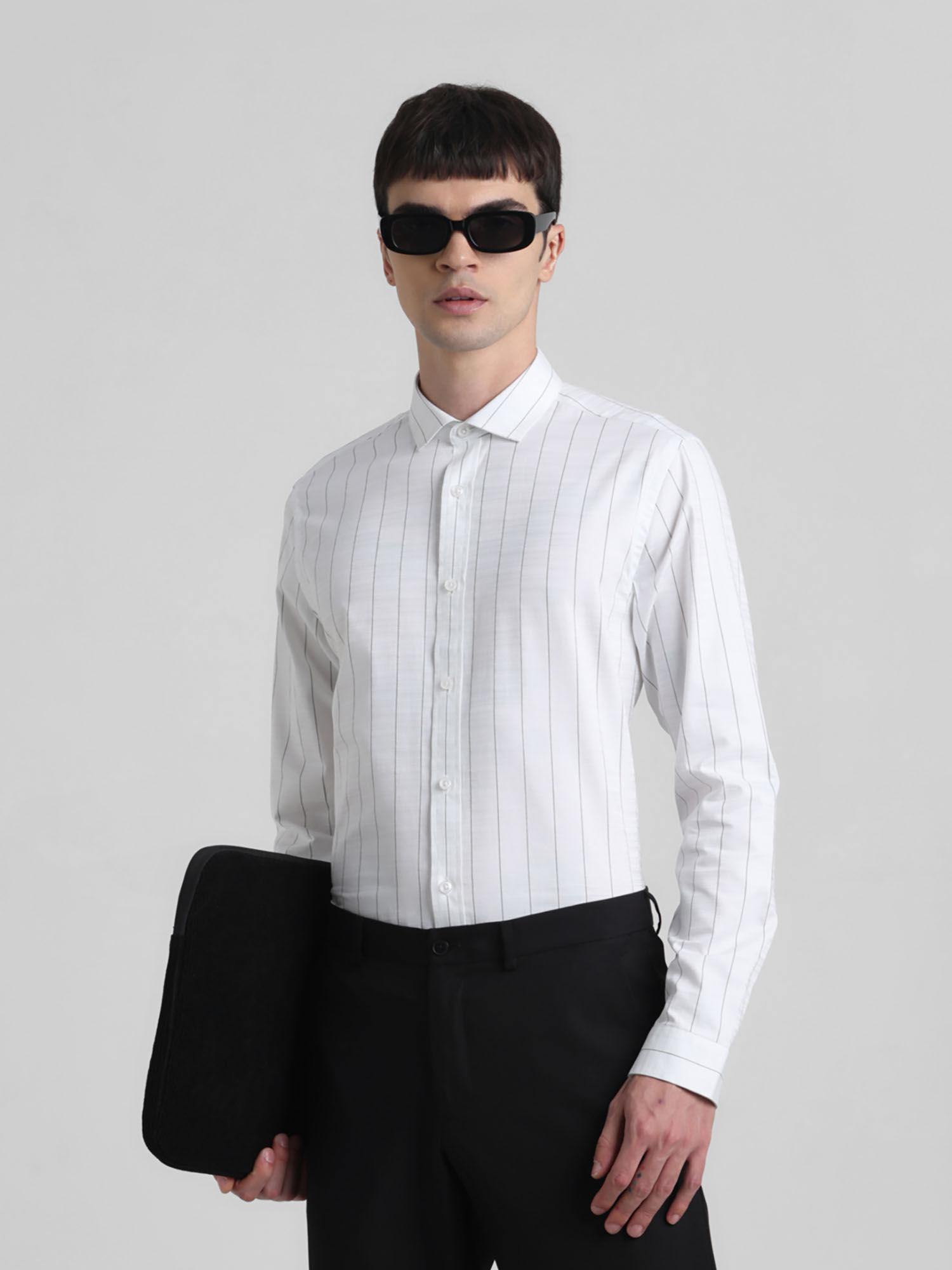 white stripes slim fit casual shirt