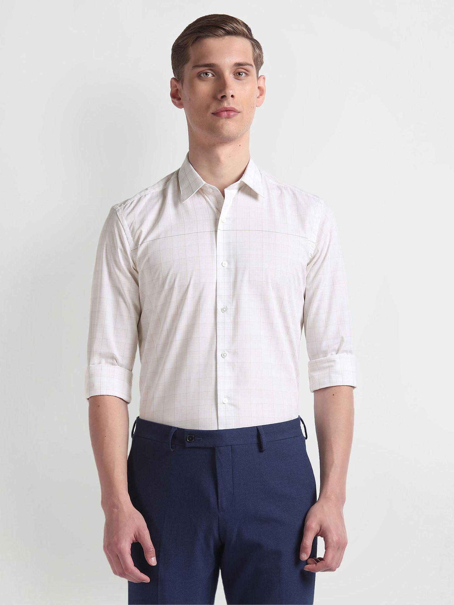 white tartan check cotton formal shirt
