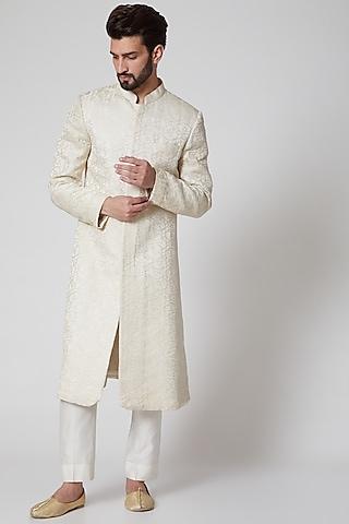white tonal embroidered sherwani