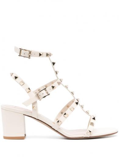 white white rockstud leather sandals