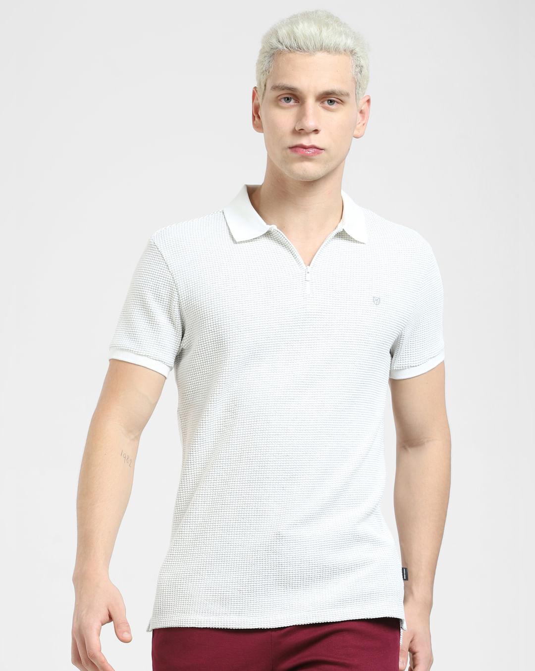white zip-up polo t-shirt