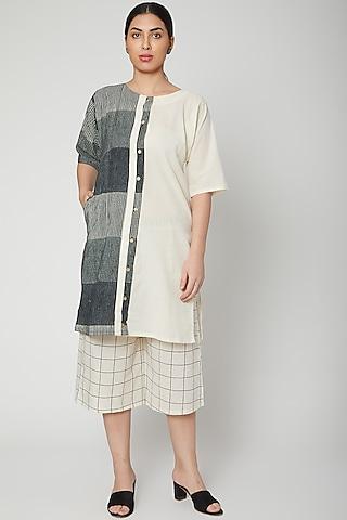 white & black block printed kurta with pants