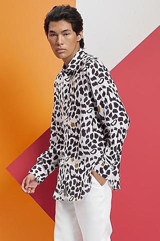 white & black cotton leopard printed shirt