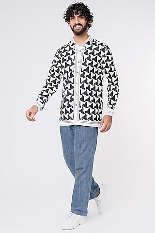 white & black printed shirt