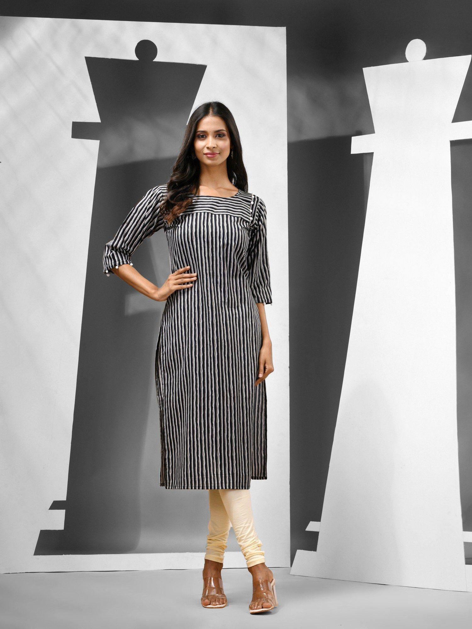 white & black striped cotton kurta