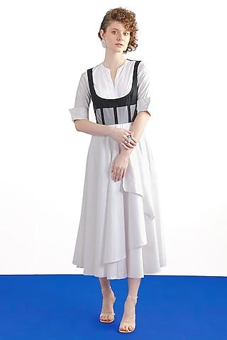 white & black terry rayon midi shirt dress