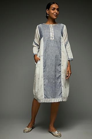 white & blue cotton dress