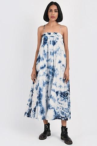 white & blue ikat midi dress