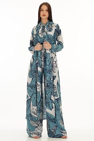 white & blue muslin cotton silk floral printed cape