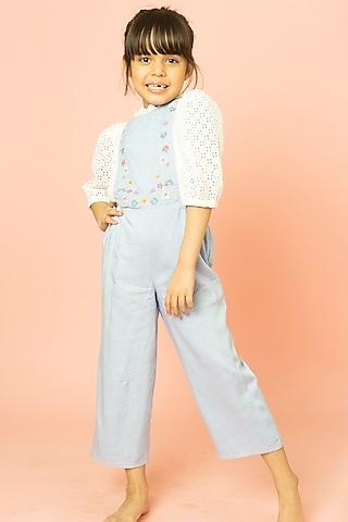 white & blue printed jumpsuit for girls