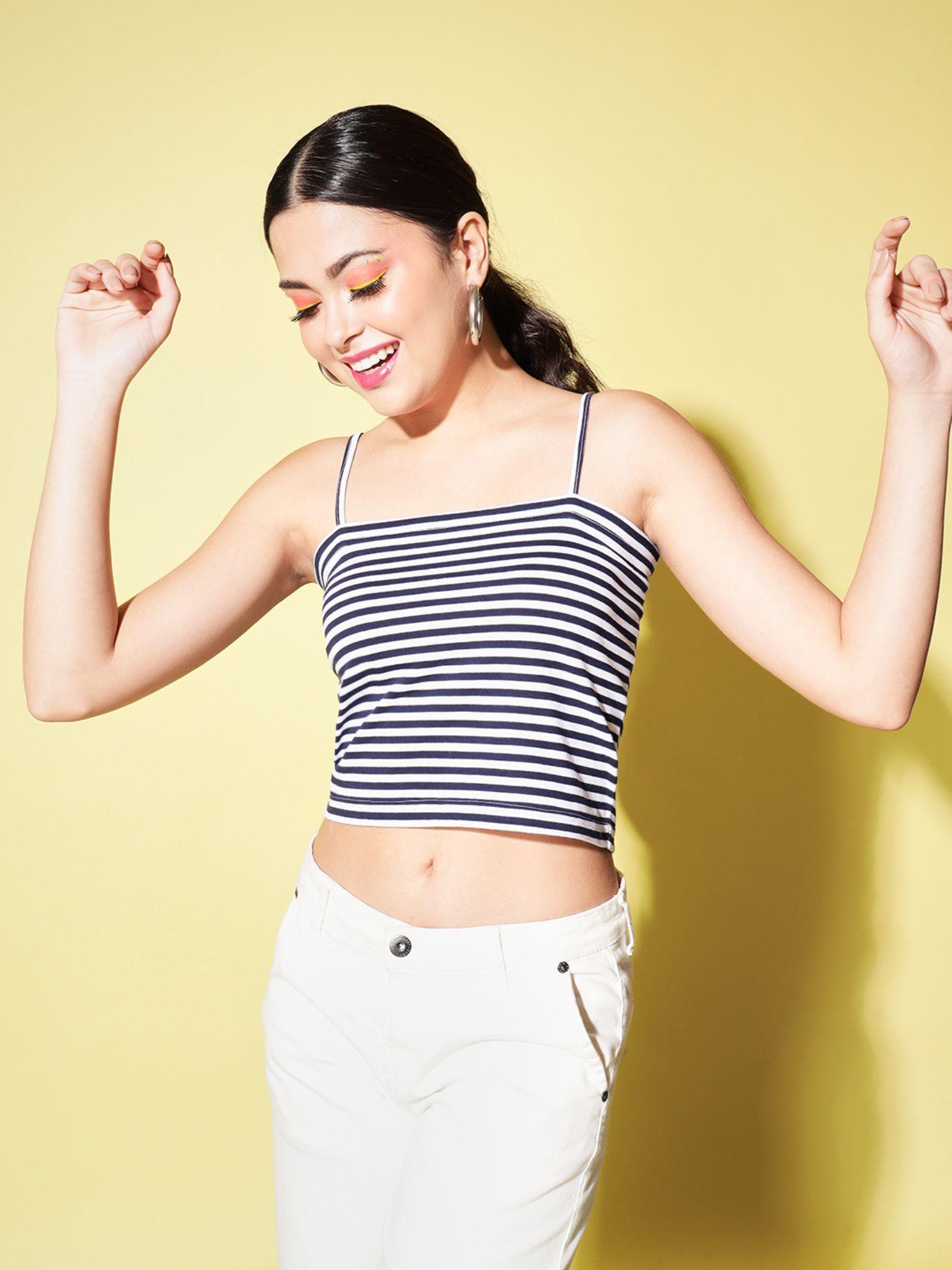 white & blue stripe top