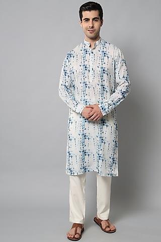 white & blue tie-dyed kurta set