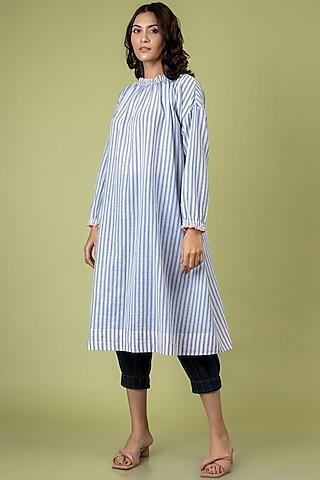 white & blue upcycled cotton tunic