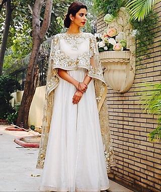 white & gold embroidered anarkali set