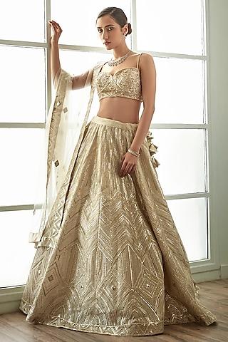 white & gold organza embroidered lehenga set