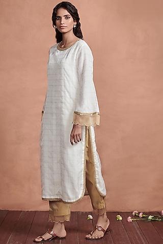 white & gold sequins & brocade kurta set